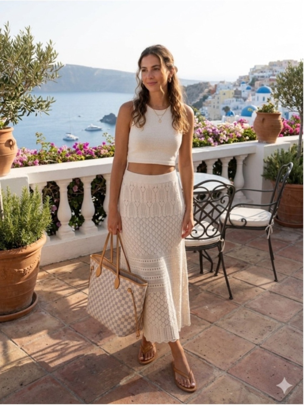 House of Harlow 1960 Beige Crochet Knit Maxi Skirt Size M Coastal Quiet Luxury
